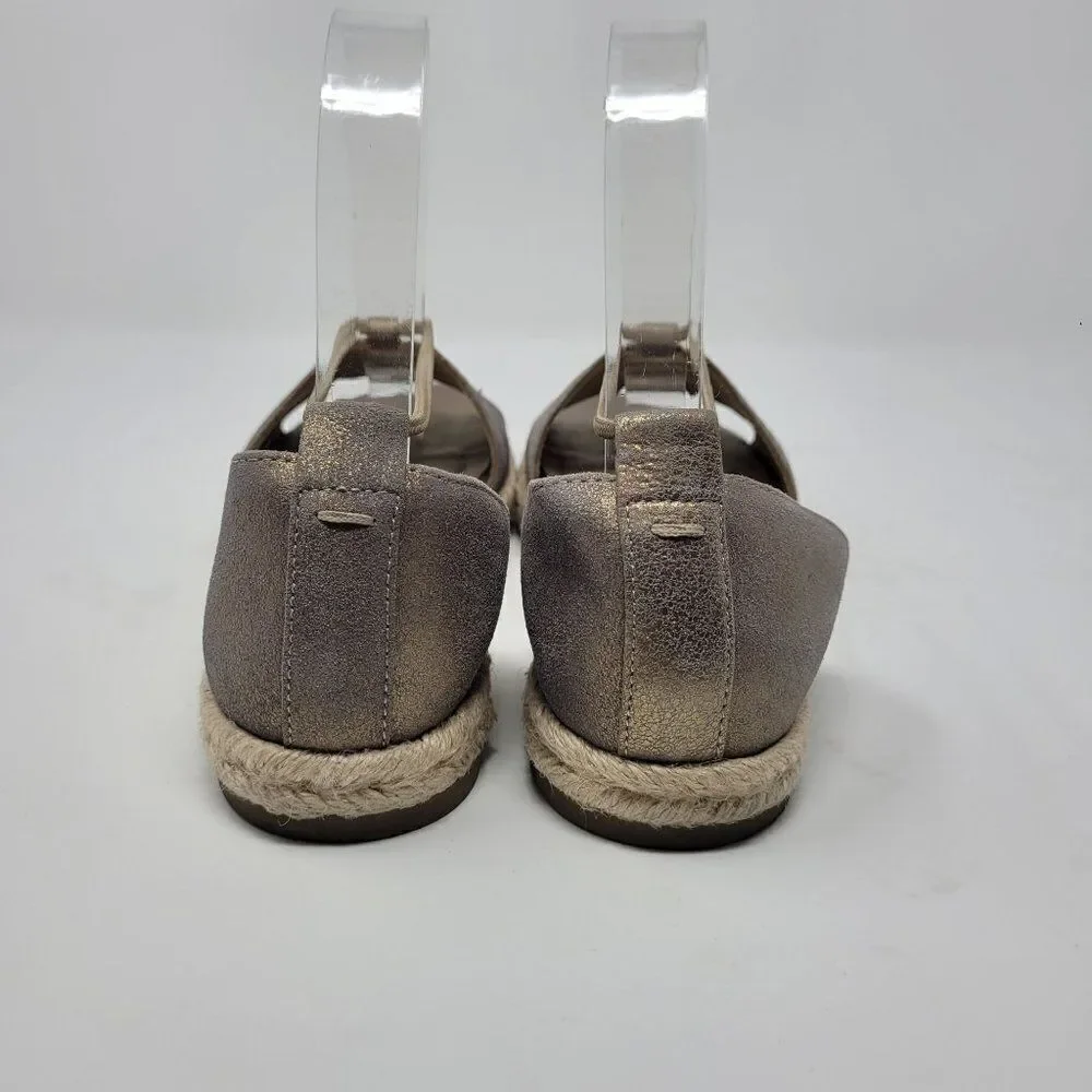 Eileen Fisher Shoes Mews Leather Slip-On Espadrilles Peep Toe Metallic Gold‎ 6.5